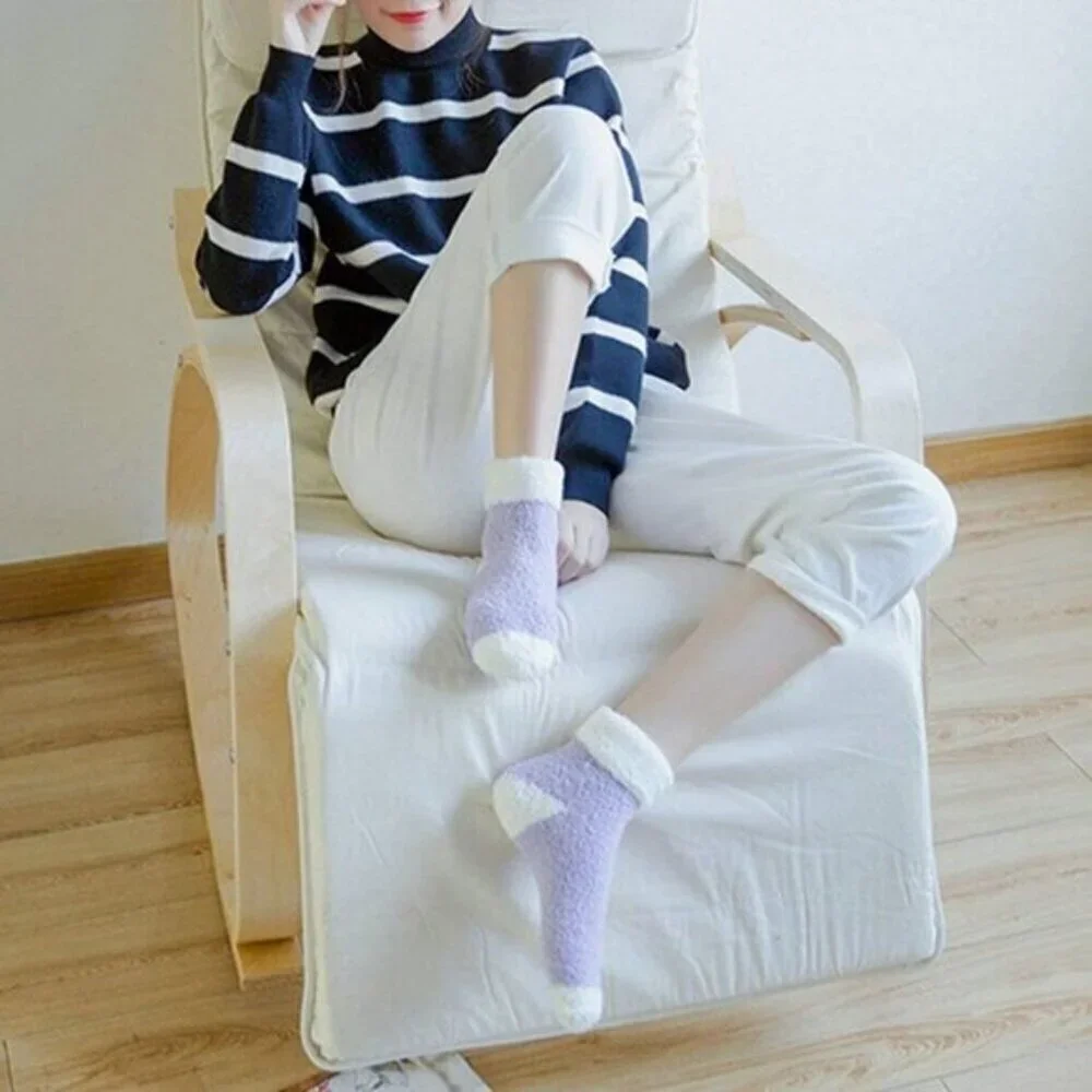 Women’s Plush Slipper Socks 6-Pair Warm Fuzzy Cozy Soft Size 6-10